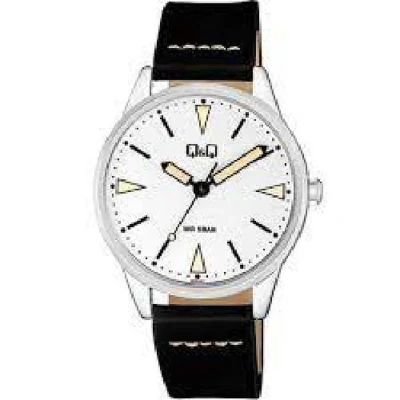Afbeelding van Q&amp;Q Herenhorloge met zwart lederen band model qb90j301y