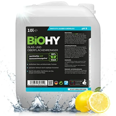 Afbeelding van BiOHY Glas en oppervlaktereiniger (10 Liter Busje) Alcoholreinigerconcentraat Intensief &amp; duurzaam reinigingsmiddel voor verkoopautomaten (Oberflächenreiniger)