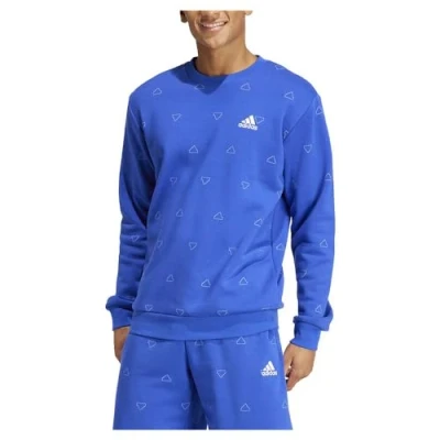 Afbeelding van adidas Heren Seasonal Essentials Monogram Graphic Crew Fleece Sweatshirt, semi lucid blue, S
