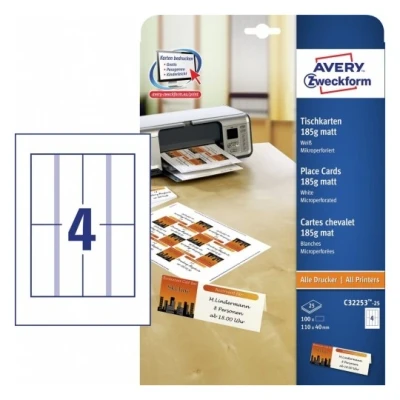 Afbeelding van Avery Bedrukbare Naamkaarten, Doos Van 100 Stuks (ft 110 X 40 Mm) Naamkaarten