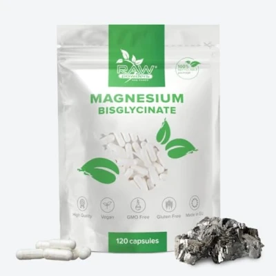 Afbeelding van Magnesium Bisglycinate 500mg 120 Capsules High Strength 200mg of Elemental per Serving Glycinate Vegan Supplement Nervous System and Immune Support by Raw Powders