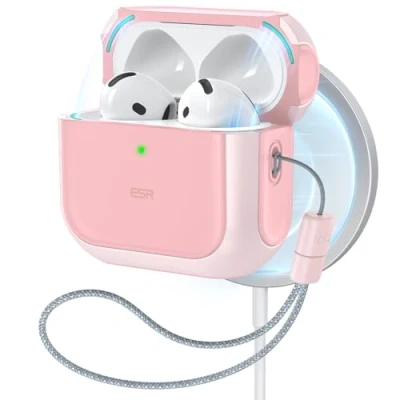 Afbeelding van ESR Hoesje voor AirPods 4e generatie, compatibel met 4 Gen (2024) (USB C), MagSafe, valbescherming lanyard, Orbit Hybrid Case, roze
