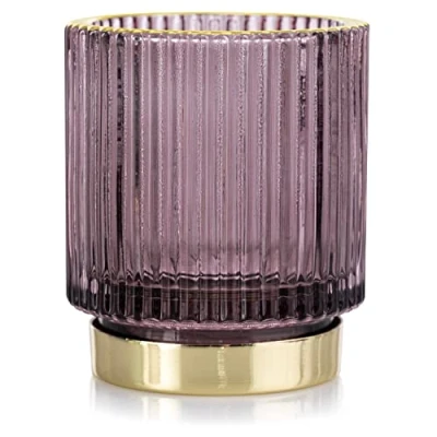 Afbeelding van Theelichthouder van glas AmeliaHome kandelaar theelichtglas 7x8 cm Pompey violet goud