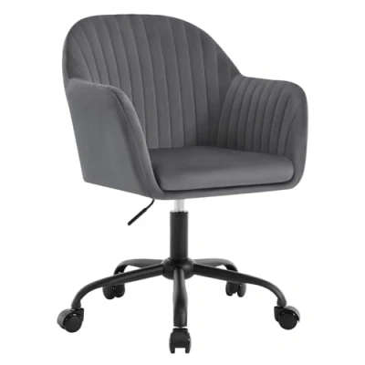 Afbeelding van WOLTU Bureaustoel, ergonomisch, Homeoffice stoel, in hoogte verstelbaar, make upstoel met armleuningen, draaistoel wieltjes, fluwelen metalen frame, 150 kg belastbaar, donkergrijs, BS166dgr