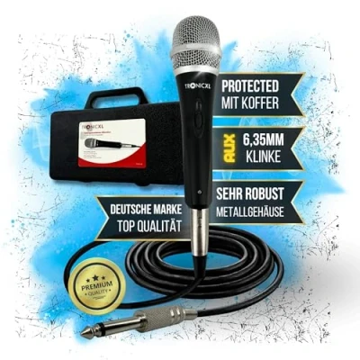 Afbeelding van TronicXL Microfoonset dynamisch 5 meter lange kabel jack plug 6,35 mm universele handmicrofoon microfoon zingen moderatie podium karaoke bruiloft zang bedraad (met koffer)