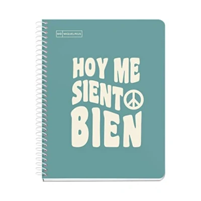 Afbeelding van Miquelrius Notebook berichten, 1 gekleurde strip, A5, 100 vellen geruit 5 mm, papier 90 g, 2 boren, hard karton, turquoise