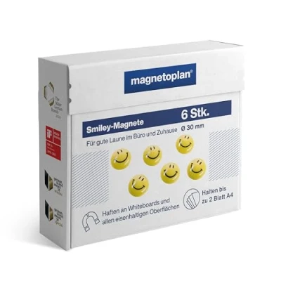 Afbeelding van Magnetoplan Magneet Smiley (Ø) 40 mm rond Geel 4 stuk(s) 16673