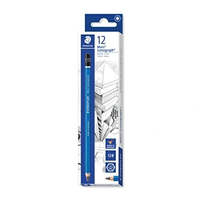 Afbeelding van STAEDTLER Mars Lumograph, 100 12B Tekenpotlood, hardheid 12B, ongelooflijk onbreekbare premium potloden, hoge kwaliteit, speciaal stiftrecept, zeskantvorm, 12 potloden in vouwdoos,
