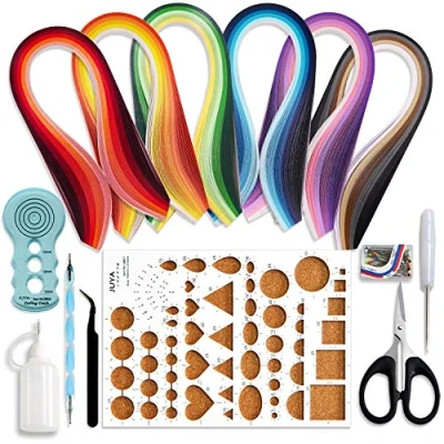Afbeelding van JUYA Papier Quilling Kits met 30 Kleuren 600 Strips en 8 Gereedschap Blauw Gereedschap, Breedte 3mm