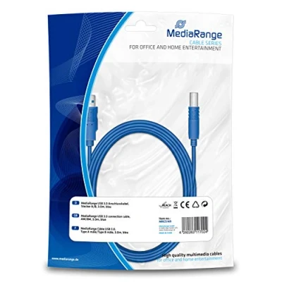 Afbeelding van MediaRange USB 3.0 aansluitkabel, AM/BM, 3,0m, blauw