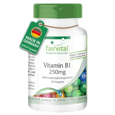 Afbeelding van Fairvital Vitamine B1(thiamine) 250mg 120 capsules getest op kwaliteit en hoge dosering 100% veganistisch Made in Germany