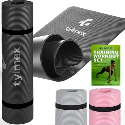 Afbeelding van Tylmex Yogamat, antislip, dikte 8 mm, sportmat voor yoga, pilates, fitness, gymnastiek, outdoor en thuis, met draagriem oefencomplex zwart
