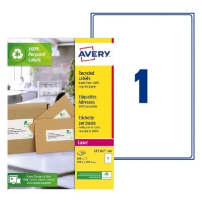 Afbeelding van Etiket Avery LR7167 100 199.6x289.1mm recycled wit 100stuks