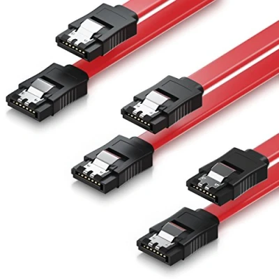 Afbeelding van deleyCON 3x 50cm SATA III Kabel in een Set S ATA 3 Gegevenskabel HDD SSD Verbindingskabel Metalen Clip 6 GBit/s 2 Rechte L Type Stekkers Rood