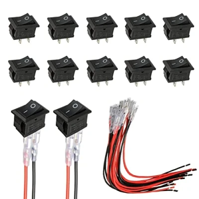 Afbeelding van HUAREW Mini T85 KCD1 101 SPST 2 pins tuimelschakelaar met zwarte bekabeling (10 stuks)