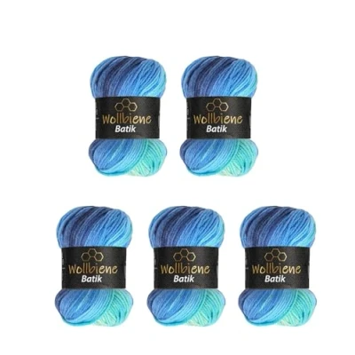 Afbeelding van Wollbiene Batik 5 x 100 g wol met kleurverloop, meerkleurig, kleur: 2130 blauw turquoise