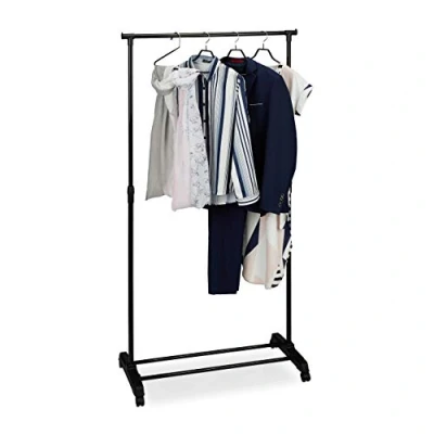 Afbeelding van Relaxdays verrijdbaar kledingrek, stabiel garderoberek met plateau, ijzer, in hoogte verstelbaar 102.5 180.5 cm, zwart