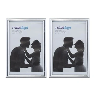 Afbeelding van Relaxdays fotolijst 10x15 cm, set van 2 stuks, passe partout 9x13 staand of hangend, kleine fotokaders, zilver