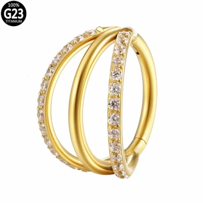 Afbeelding van Piercing high quality titanium tripple hoop gemmed 8mm gold plated