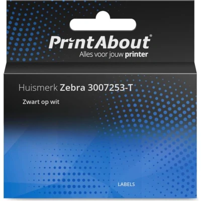 Afbeelding van Huismerk Zebra 3007253 T Etiket Zwart op wit (70 mm x 32 mm) 4 rollen
