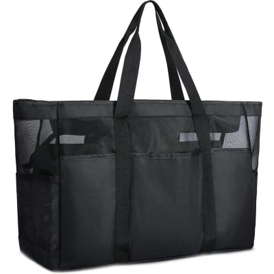 Afbeelding van Ibenzoa® Extra Grote Zwarte Strandtas voor Gezinsuitjes en Diverse Activiteiten