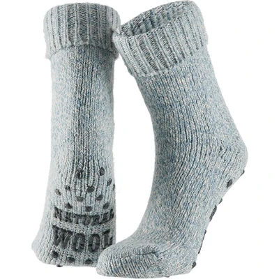 Afbeelding van Apollo Wollen sokken dames Huisokken Licht Blauw Maat 35/38 Huissok met anti slip Fluffy Slofsokken Warme Winter