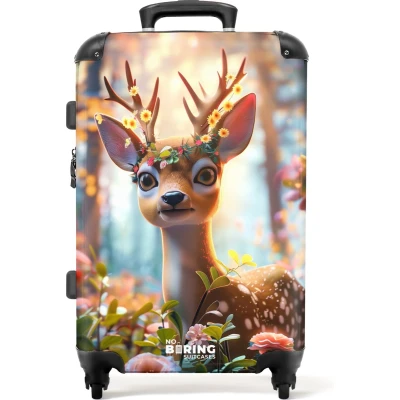 Afbeelding van NoBoringSuitcases.com® Koffer groot Rolkoffer lichtgewicht Hert met bloemenkrans in de natuur Reiskoffer 4 wielen Grote trolley XL 20 kg bagage