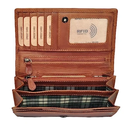 Afbeelding van Benthill Leren damesportemonnee, hoogwaardige echt lederen damesportemonnee met RFID bescherming, lange vintage inclusief geschenkdoos, bruin, Klassiek en modern