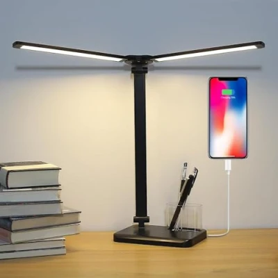 Afbeelding van iVict Led bureaulamp, 5 lichtmodi, 10 dimbare helderheidsniveaus, geheugenfunctie, USB, gevoelige bediening, timerfunctie