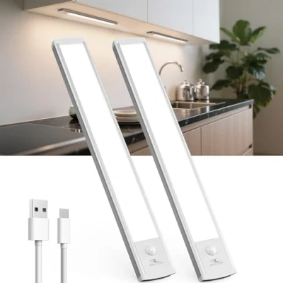 Afbeelding van LED Onderbouwlamp met Bewegingssensor, 2200mAh USB C Oplaadbare Kastlamp, Dimbare Kastlamp voor Keuken, Trap (30cm, 2 Stuks)