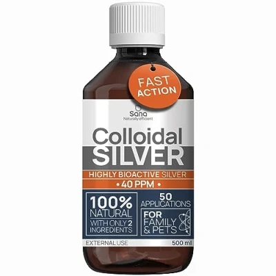 Afbeelding van Zuiver 40 ppm colloïdaal zilver van 500 ml. Krachtiger dan 20 ppm. 100% natuurlijk. Voor mensen en dieren (hond, kat). Koolstofneutraal (500 ml).