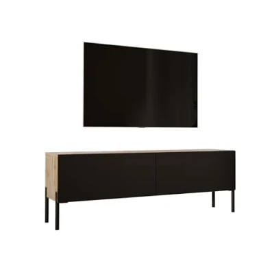Afbeelding van 3E 3xE living.com TV kast in Wotan eiken/zwart mat met poten zwart, A: B: 140 cm, H: 52 D: 32 cm