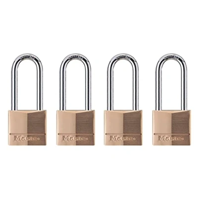 Afbeelding van Solid Brass Keyed Alike Padlocks, Long Shackle, 4 Pack, 1 9/16 In. 140QLH