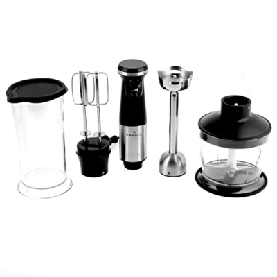 Afbeelding van Karaca Inox Zwarte mixer staafmixer met 4 messen, hakmolen, dubbele rackets, 800 ml mengkom, 500 1000 watt, heerlijke mengsels, krachtig, turbofunctie