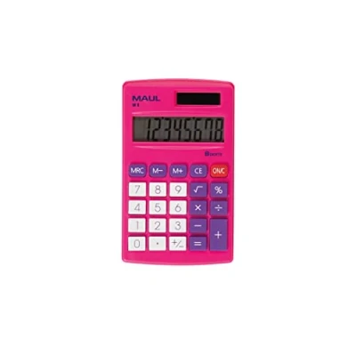 Afbeelding van MAUL Zakrekenmachine M8, kleine rekenmachine met 8 cijfers display, standaardfuncties voor kantoor, thuis, school, op zonne energie batterijgebruik in het donker, roze