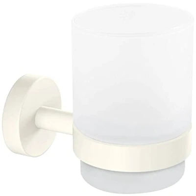 Afbeelding van tesa MOON WHITE Tandenborstelhouder van Gesatineerd Glas met Houder, mat wit voor Industriële en Moderne Badkamers Zonder Boren, zelfklevend 96 mm x 70 109
