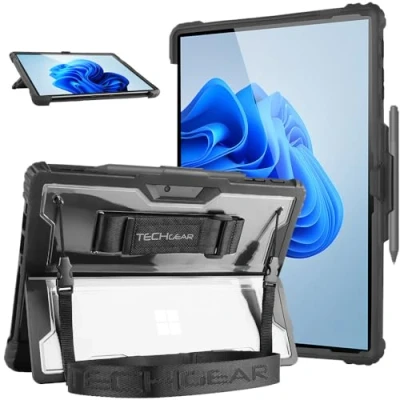 Afbeelding van TECHGEAR DuraTUFF hoesje voor Microsoft Surface Pro 4 5 6 7 7+ [kenmerkend toetsenbord compatibel] Stoer robuust pantser schokbestendig met handriem, schouderriem, standaardhoes