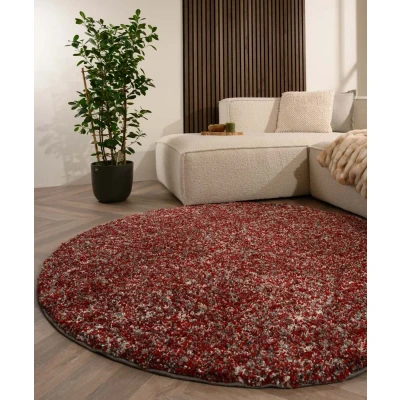 Afbeelding van Rond Hoogpolig Vloerkleed Blend Rood/grijs 80 Cm