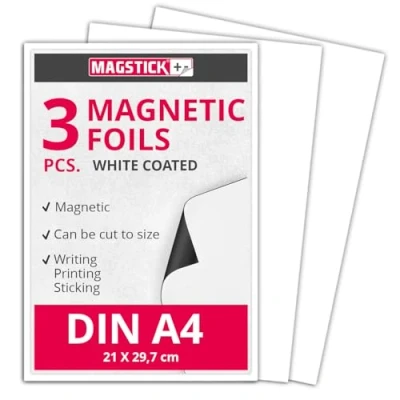 Afbeelding van mag_112 Magneetfolie, DIN A4, magnetisch, wit gecoat, permanent beschrijfbaar, voor auto, vrachtwagen, opbergbord, deurbord, 3 stuks