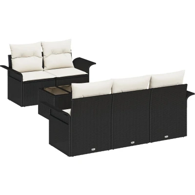 Afbeelding van vidaXL 6 delig Tuin Sofa Set met Kussens Zwart Poly Rattan, 2 Zits Opslag &amp; Rattan