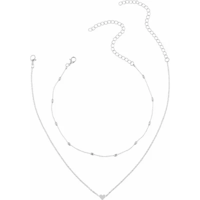 Afbeelding van Fako Bijoux® Ketting Hartje &amp; Choker Bullets Set Zilverkleurig