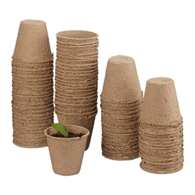 Afbeelding van Relaxdays kweekpotjes biologisch afbreekbare stekpotjes rond 80 stuks beige