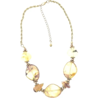 Afbeelding van Behave Ketting goud kleur met bruine kralen 41 cm