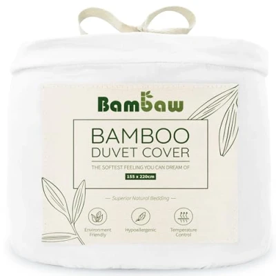 Afbeelding van Bambaw Dekbedovertrek 155x220 cm, 100% Bamboe, Hypoallergeen, Zacht en Ademend Dekbedovertrek, Voor Zomer Winter Wit