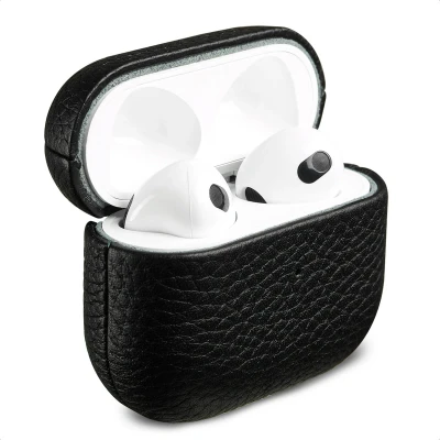 Afbeelding van Accezz Echt lederen case Hoesje geschikt voor AirPods 3 (2021) Zwart