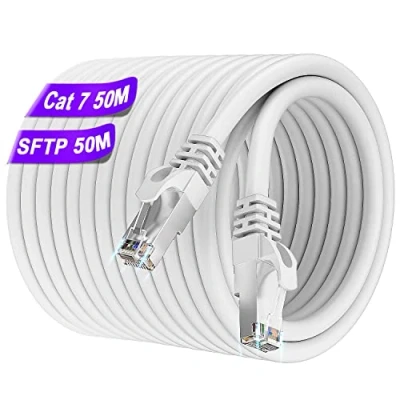Afbeelding van Netwerkkabel 50 meter Cat7 Ethernet Kabel 50m Internet Hoge Snelheid Afgeschermde Ethernetkabel 10Gbps 600MHz SFTP Wit Buiten Gigabit Waterdichte Patchkabel Lan Kable voor Router Switch Modem