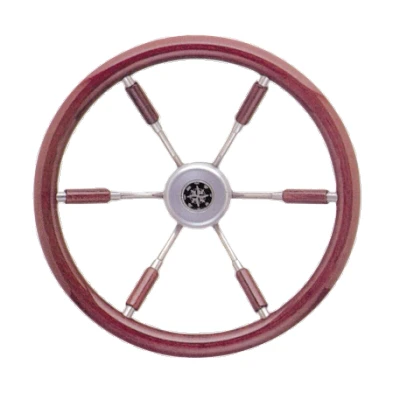 Afbeelding van 6 spaaks stuurwiel leader prestige rvs met mahoniehouten rand a=390mm b=100mm