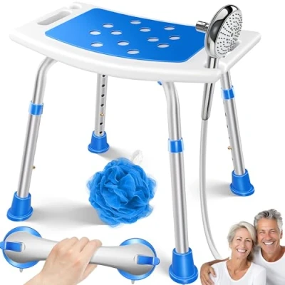 Afbeelding van KESSER® Douchekruk in hoogte verstelbaar, lichte badkruk, antislip rubberen voeten, douchestoel, 150 kg belastbaar, douche hulp voor senioren, zuignap handgreep, badkuipgreep, douchestoel met