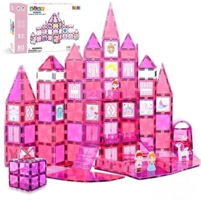Afbeelding van Magnetic Tiles Magnetisch Speelgoed Magnetische Tegels Educatief &amp; Constructie Montessori 80 Stuks Bouwstenen Bouwblokken Bouw je Magna Wereld Kinderen Olvy