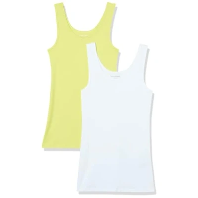 Afbeelding van Amazon Essentials Women&#039;s Tanktop met slanke pasvorm, Pack of 2, Geel/Wit, S